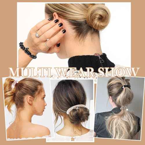 AHONEY 9 Count Hair Ties Elastic Hair Scrunchies Hold Crystal Bulk Hair Ropes Stretchy Handmade Boho Hair Accessories for Women Girls
