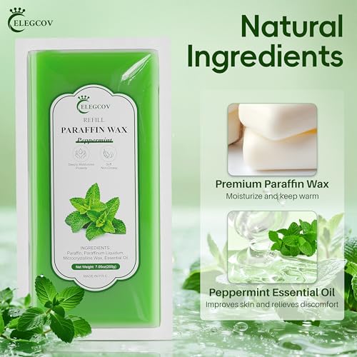 Paraffin Wax Refills-10 Pack Peppermint Scented Paraffin Wax for Hand and Feet, Parrafin Wax Bath Blocks for Wax Machine, Relieves Muscle Fatigue, Deeply Hydrates, Moisturizes and Nourishes