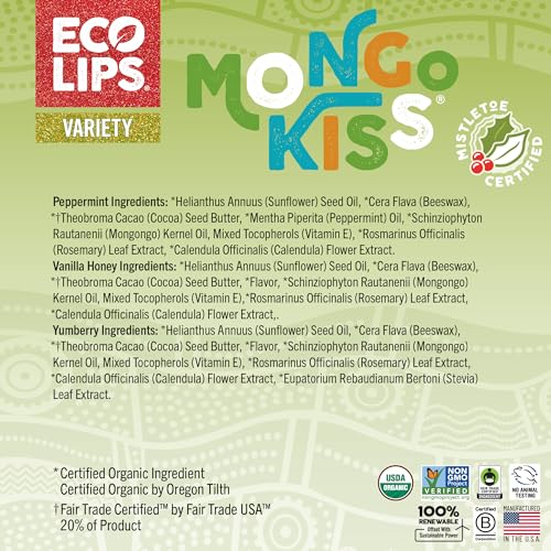 Eco Lips Novelty Plastic Candy Cane Gift Set for Holidays & Christmas Gifts, Stocking Stuffers | Mongo Kiss Organic Lip Balm 3-count Gift Set