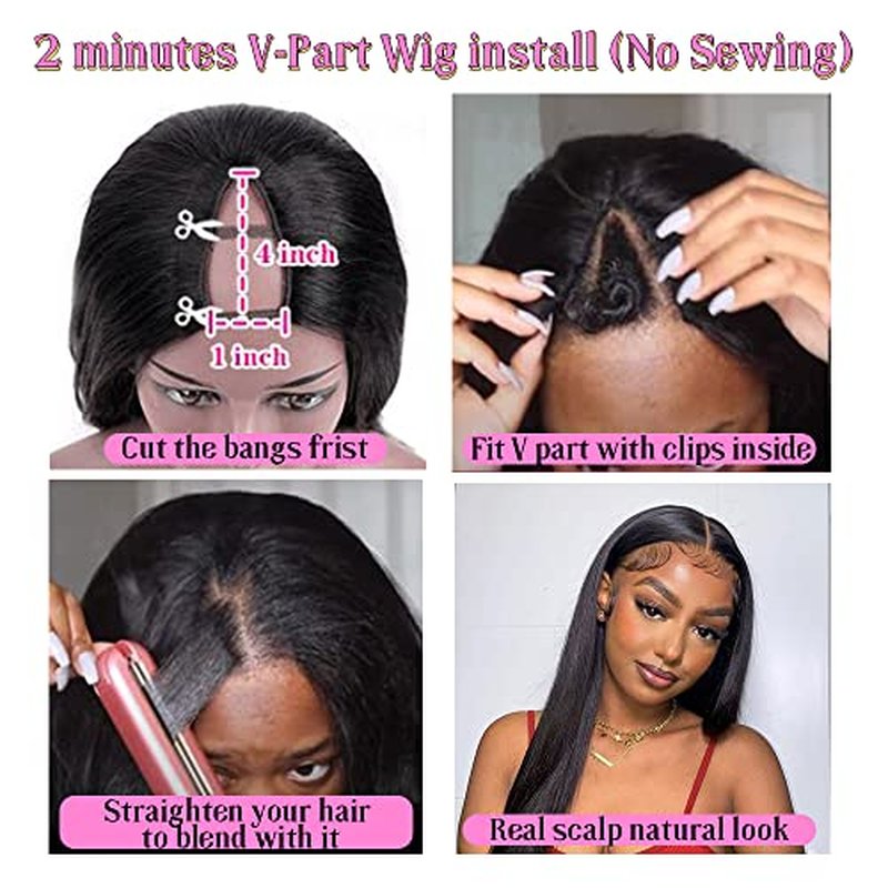 CHEETAHBEAUTY V Part Wigs Human Hair 20 Inch No Leave Out Lace Front Wigs Upgrade U Part Wigs Brazilian Virgin Straight Human Hair Wigs for Women 180% Density Natural Color