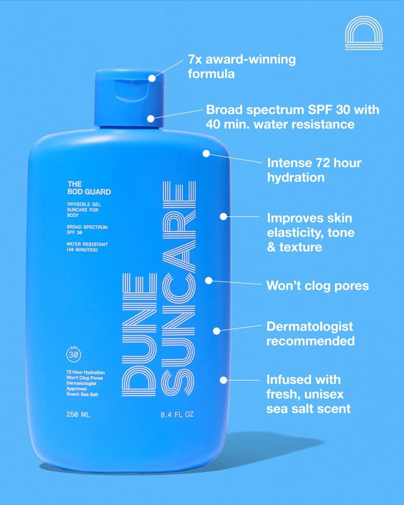 DUNE The Bod Guard Invisible Gel Body Sunscreen SPF 30, Clear, 8.4 Oz