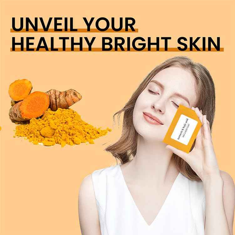 Turmeric Kojic Acid Soap Bar for Dark Spots Reduce, Deeply Cleaning Face & Body with Hyaluronic Acid, Collagen - Nourishing & Deep Hydration, Vitamin E for Glowing Skin (3)