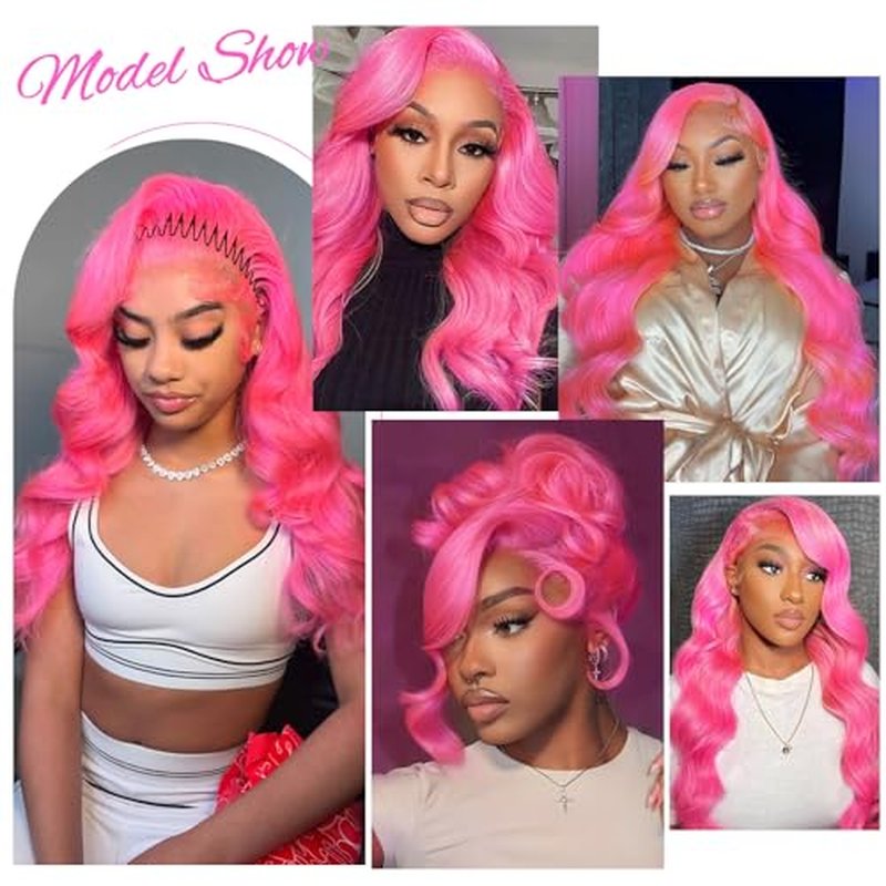 Pink Lace Front Wig Human Hair 13x6 Body Wave HD Lace Front Wigs Human Hair Pre Plucked 200 Density Pink Colored Glueless Wigs for Women with Baby Hair 22 Inch