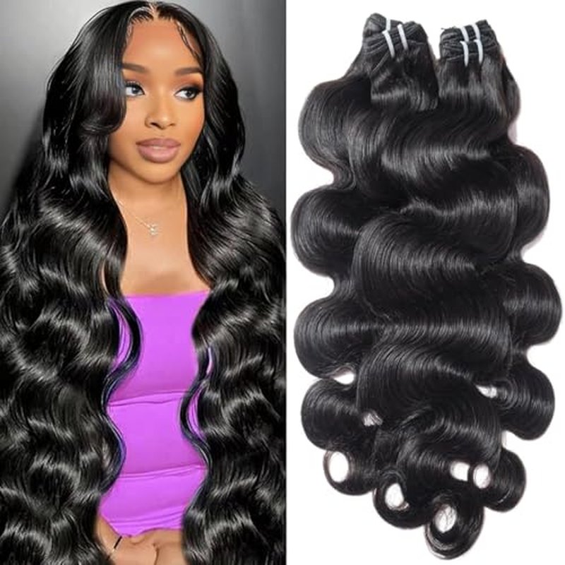 Body Wave Bundles Human Hair 18 20 22 24 Inch 12a Human Hair Bundles 100% Unprocessed Brazilian Raw Virgin Hair Extensions 4 bundles Natural Black