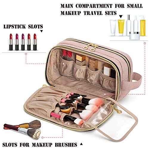 Teamoy Portable Makeup Brush Bag (up to 9"), Makeup Brush Holder with Handle, Travel Makeup Organizer Cosmetic Bag, Travel Toiletry Bag Artist Storage Bag, Misty Rose