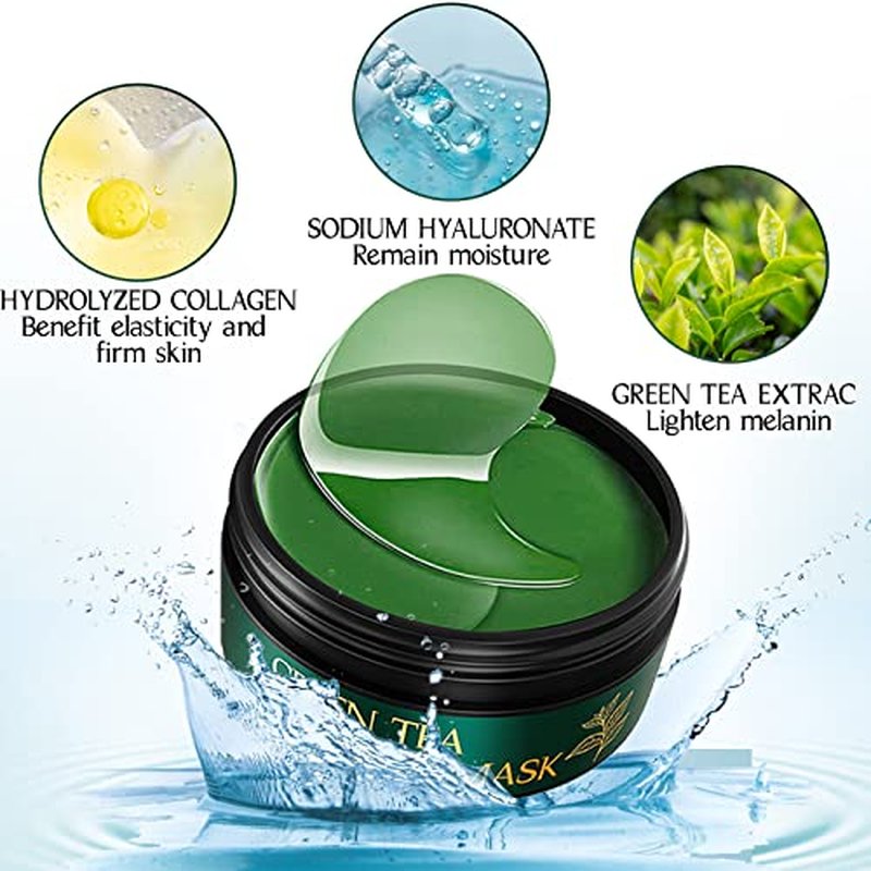Tiepetly Under Eye Masks with Collagen, Green Tea Eye Patches for Dark Circles and Puffiness, Hydrating, Anti Wrinkle, 60 pcs
