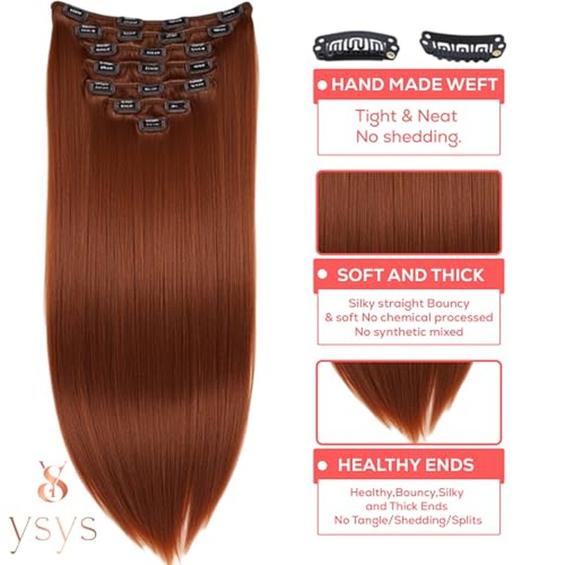 YSYS Clip in Hair Extensions - 100% Human Hair Remy Hair Extensions for Women - 7 Pieces, 120g Seamless Clip ins for Extra Volume/Style - Natural Straight (Reddish Brown #33, 18 inches)