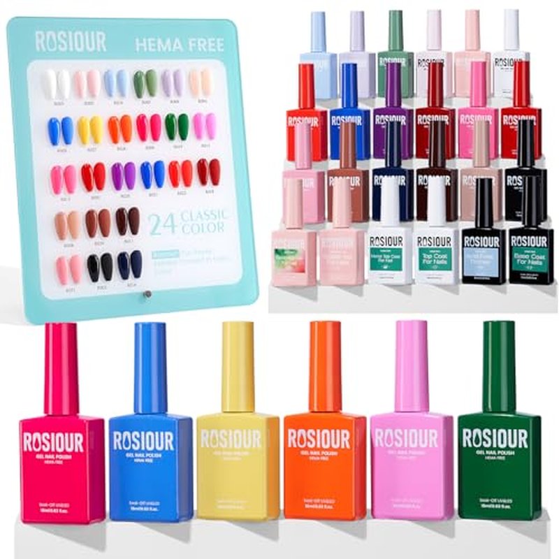 Hema Tpo Free Gel Nail Polish Set- 24Colors 18ml Gel Polish Starter Set with 6PCS Matte Glossy Base Top Coat Primer Blooming Builder Gel At Home Gel Manicure Kit Gifts for Women Girl