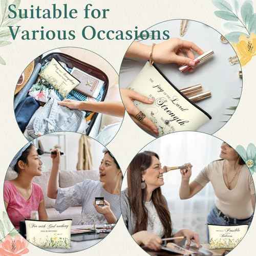 Abbylike 40 Pcs Christian Gift for Women Include 20 Bible Verse Makeup Bags 20 Christian Compact Mirrors Inspirational Religious Scripture Gift for Mom Sister Birthday Christmas(Elegant Style)