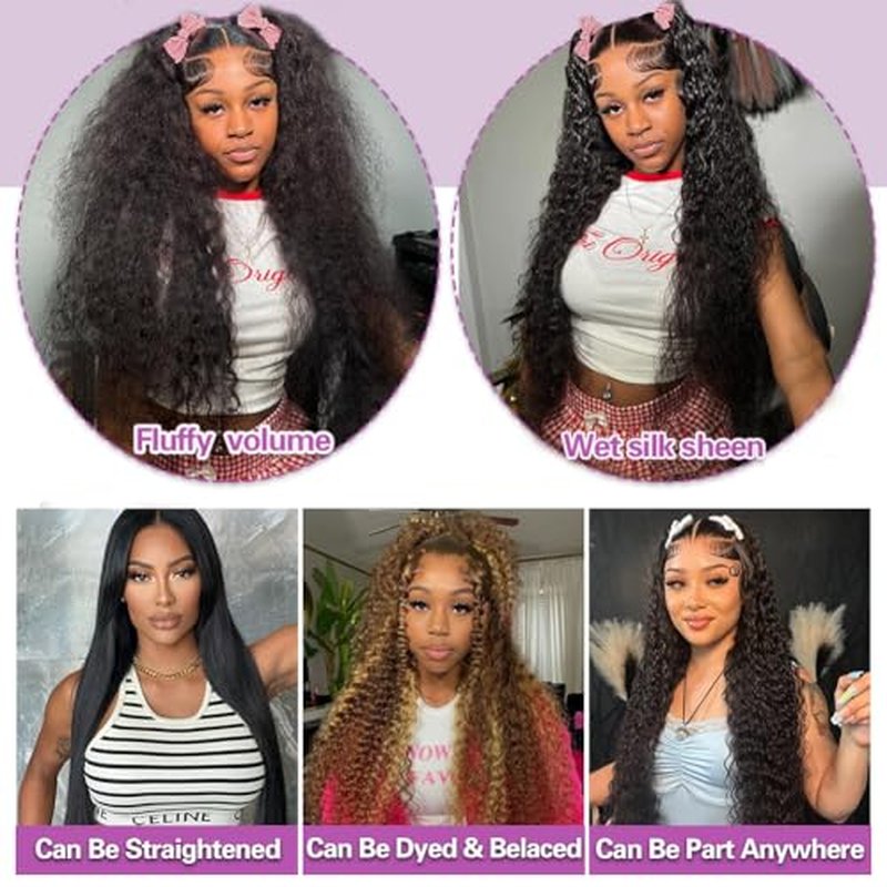 28 Inch Deep Wave Lace Front Wigs Human Hair Pre Plucked,13x4 HD Lace Front Wet And Wavy Frontal Human Hair Glueless Deep Curly Wig For Women ,180 Density, Bouncy Soft Tangle Free Natural Hairline