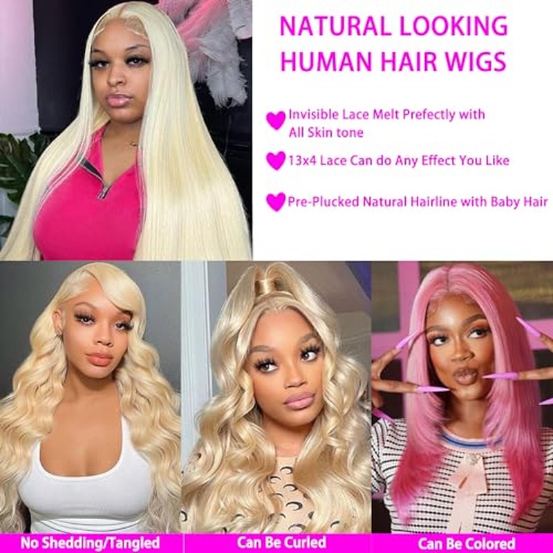 613 Lace Front Wig Human Hair 13x4 Transparent Blonde Lace Frontal Wigs 180% Density Straight Blonde Lace Front Wig Pre Plucked Glueless Wigs With Baby Hair (26 Inch)