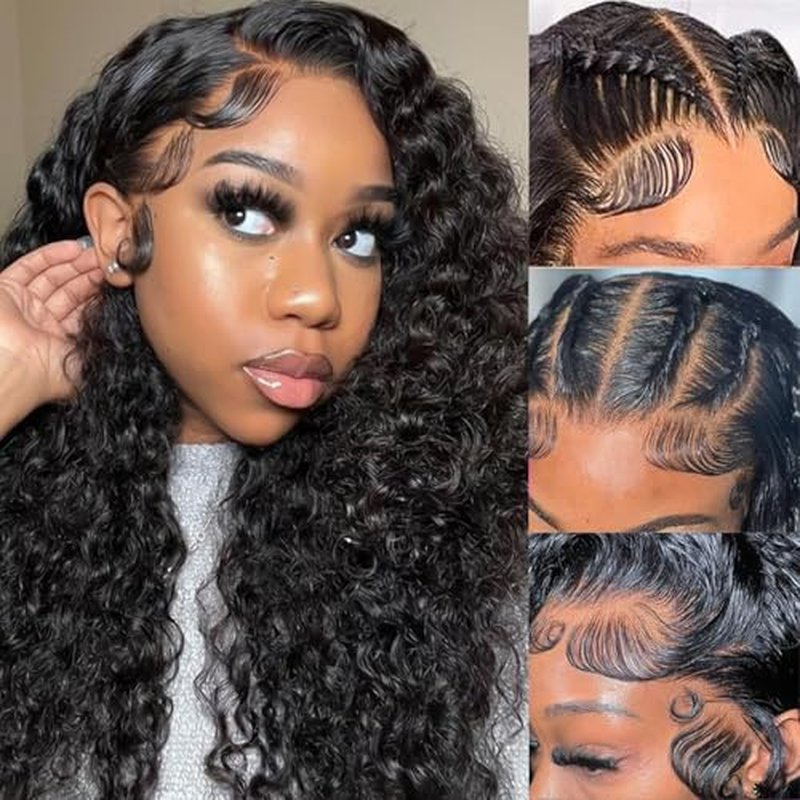 13x6 Deep Wave Lace Front Wigs Human Hair 200 Density HD Transparent Lace Front Wigs Human Hair Pre Plucked Glueless Wigs Human Hair with Baby Hair for Women 22 inch
