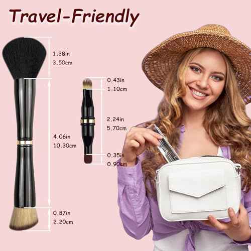 2 Pcs 4 in 1 Makeup Brush Set - Travel Size Powder/Blush, Foundation, Blending, Eye & Lip Brushes