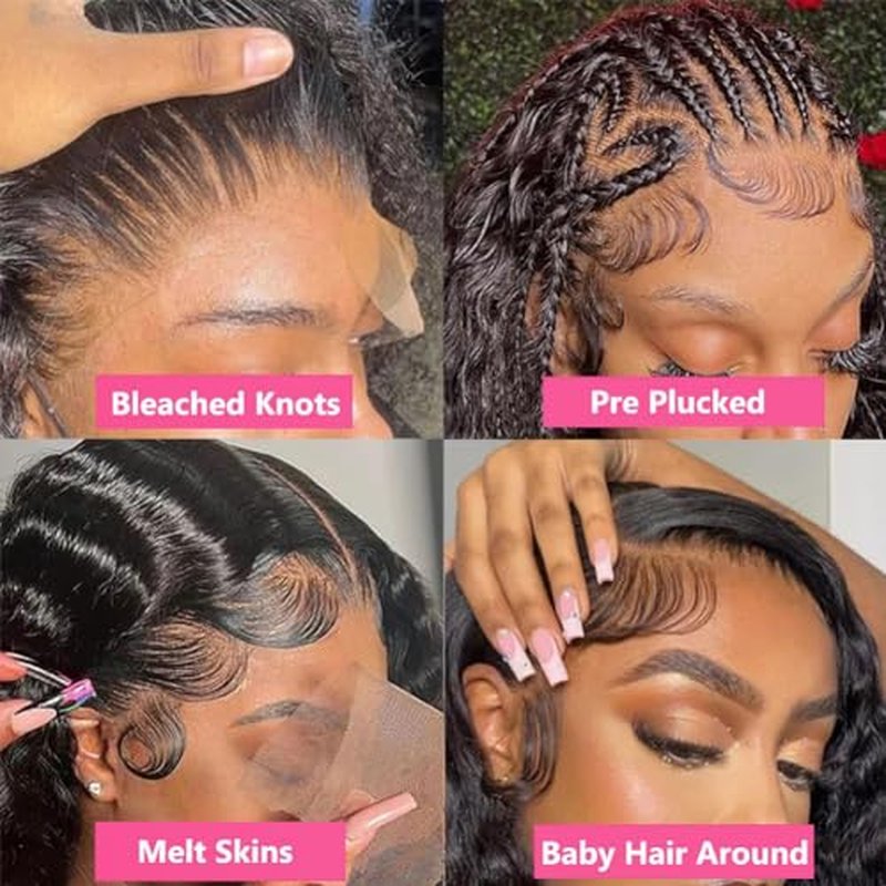 13x6 Deep Wave Lace Front Wigs Human Hair 200% Density 13x6 HD Transparent Lace Frontal Wigs Human Hair for Women Glueless Deep Curly Wig Pre Plucked With Baby Hair Natural Black 28 Inch
