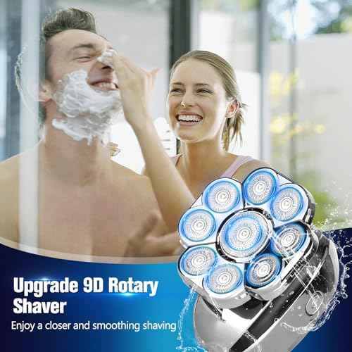 Electric Razor for Men, Upgrade 9D Head Shavers for Bald, 6-in-1 Electric Shaver for Men, Grooming Kit with Nose Hair Trimmer, Waterproof Wet/Dry Shaver, LED Display, Rechargeable Razor Silver