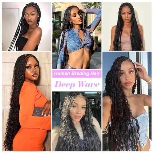 Human Braiding Hair for Boho Braids 22 Inch 110g Deep Wave Bulk Human Hair for Braiding 12A 100% Unprocessed Curly Bulk Bohemian Hair Extensions Natural Color No Weft