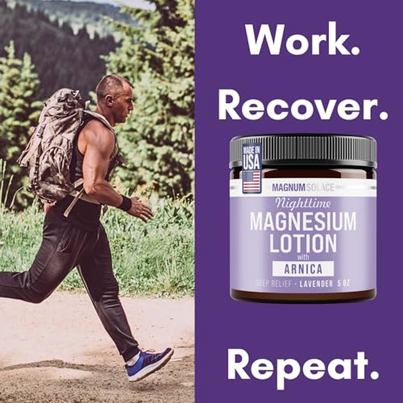 Magnum Solace Nighttime Magnesium Lotion with Arnica ? Soothing Relief & Relaxation, Highly Concentrated Magnesium for Muscles & Joints ? Apply to Legs or Feet Before Bed ? Skin-Friendly