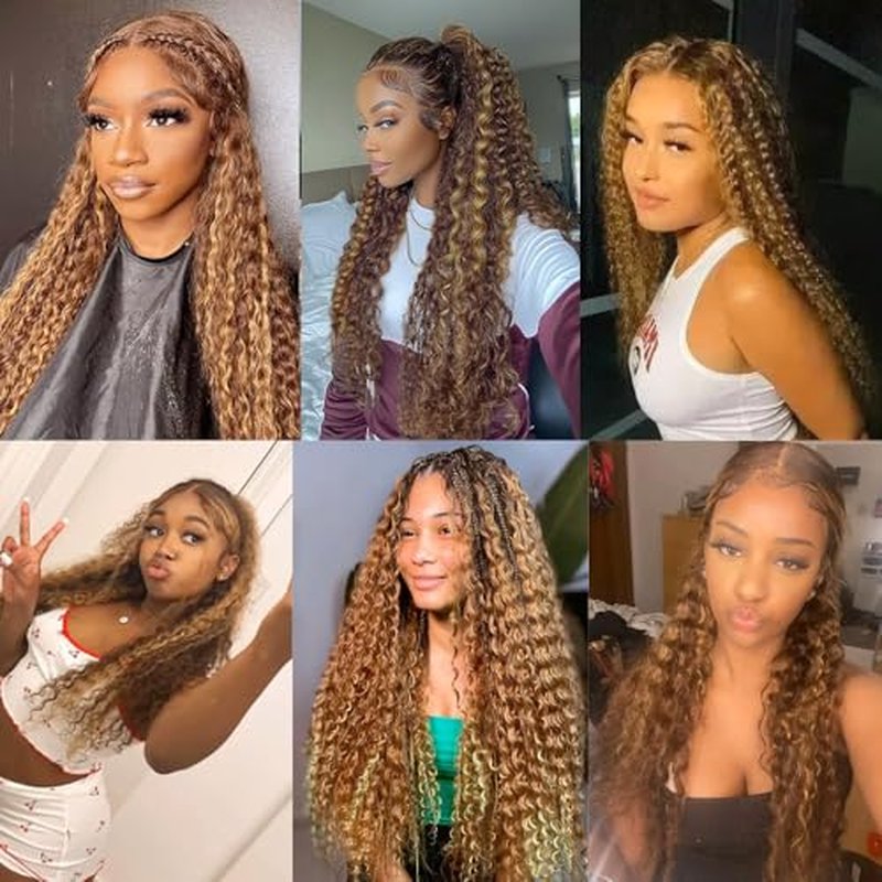 P427 Human Hair Highlight Deep Wave Bundles 26 28 30 inch Double Weft Brazilian Hair Extensions Ombre Two Tone Blonde Mixed With Brown Deep Curly Wet and Waye Bundles for Women