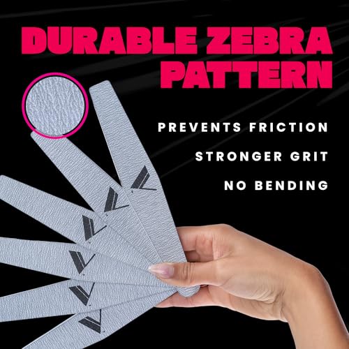 V Beauty Pure Zebra Nail File for Natural Nails 100/180 Grit - Fingernail Files for Shaping, Contouring & Finish Filing Gel & Acrylic Nail Edges - Nail Filer Shaper for Pedicure & Manicure, 50 pcs