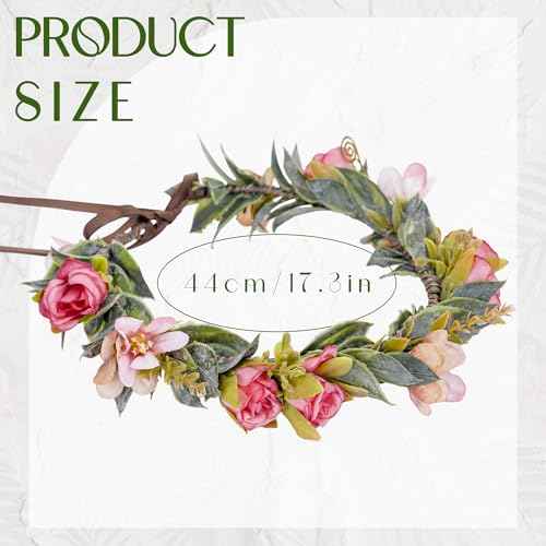 Handmade Fairy Flower Crown - Red Pink Flower Headband with Ribbon Woodland Rose Floral Headpiece for Women Girls Wedding Renaissance Hair Accessories Birthday Party Photo Props