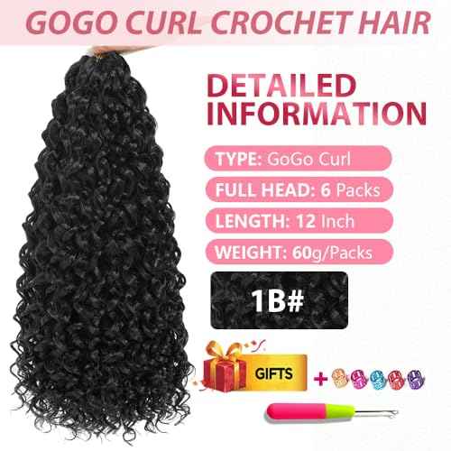 GoGo Curl Crochet hair 12Inch 6Packs Curly Crochet Hair Water Wave Crotchet Hair for Black Women (12 Inch (Pack of 6), 1B#) ¡¦
