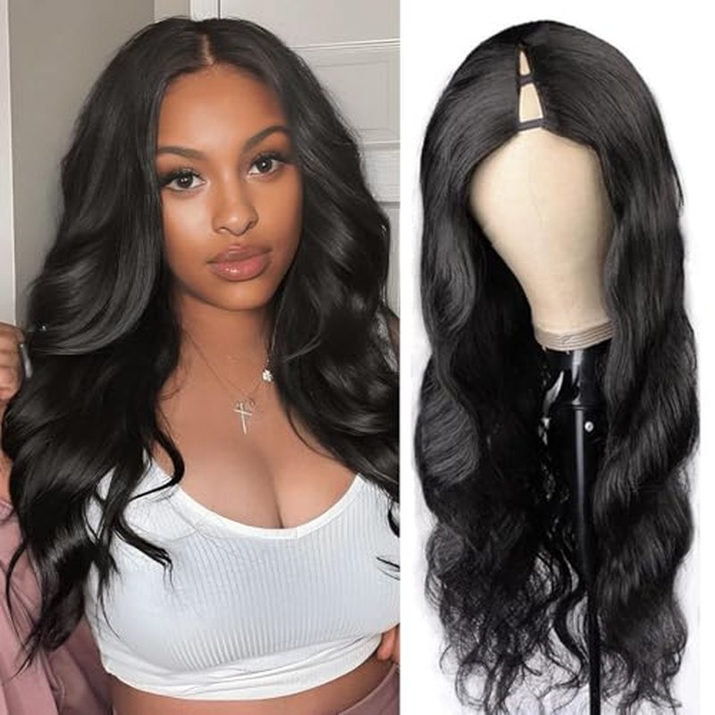 V Part Wig Human Hair Body Wave 100% Real Human Hair Upgrade U Part Human Hair Wig 180% Density Beginner Friendly Natural Color (22 inch)