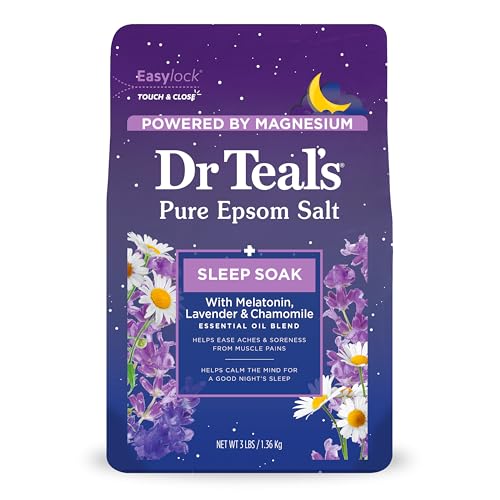 Dr Teal's Pure Epsom Salt Soak, Sleep Blend with Melatonin, Lavender & Chamomile Essential Oils, 3 lbs