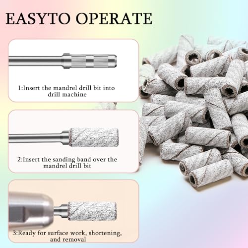 100pcs Nail Drill Bits Small Sanding Bands with Upgrade 3.1mm Mandrel Bit, 240 Extra Fine Grit Nail File Sanding Bands for Acrylic Nails Gel Removing Shaping Manicures and Pedicure(Zebra,240)