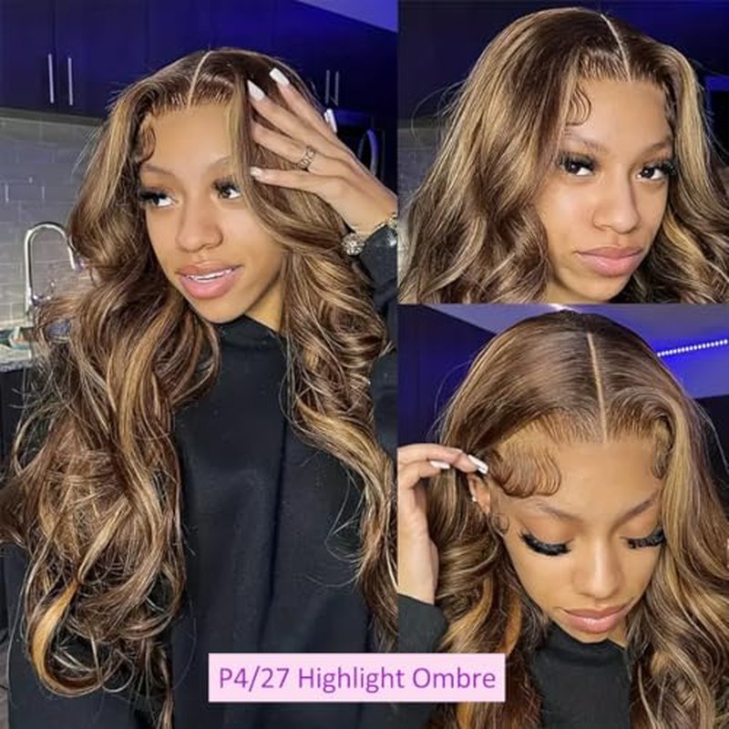 26 Inch 5x5 HD Lace Closure Wigs Human Hair Body Wave Wear and Go Glueless Wigs Pre Plucked Pre Cut P4/27 Honey Blonde Highlight Ombre Lace Front Wig Human Hair Wig 180% Density