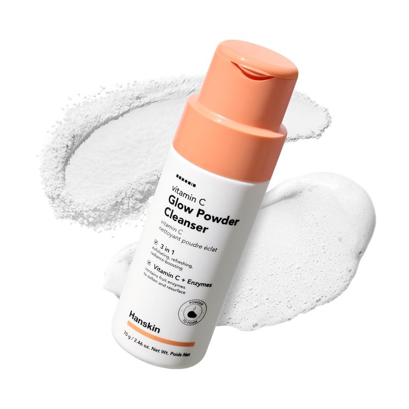Hanskin Vitamin C Glow Powder Cleanser – Korean Brightening, Exfoliating Face Wash | Papaya Enzyme + Vitamin C for Radiant, Smooth, Even-Toned Skin | Gentle Daily Powder-to-Foam Cleanser | 2.36 fl oz