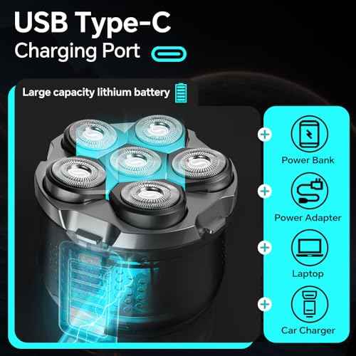 Electric Razor for Men Head Shaver for Bald Men Grooming Kit Wet Dry Rotary Shavers Nose Hair Beard Trimmer Clippers Facial Cleansing Brush Cordless Waterproof USB Charging Rechargeable (Black)