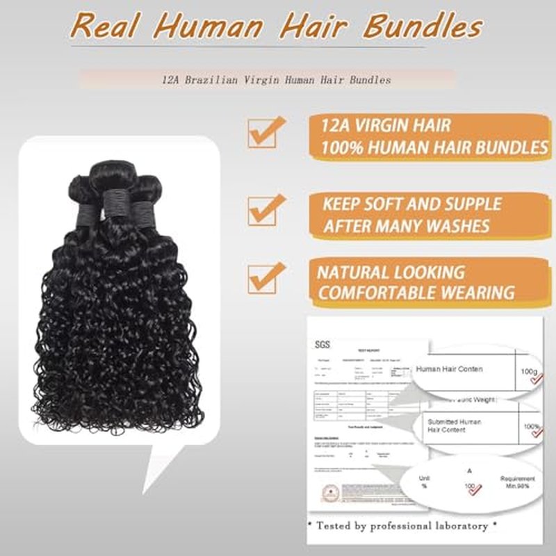 Water Wave Human Hair Bundles 12A Double Weft Deep Curly Wave Bundles 100% Unprocessed Brazilian Virgin Human Hair Natural Black Color Wet And Wavy Hair Extensions 22 22 22
