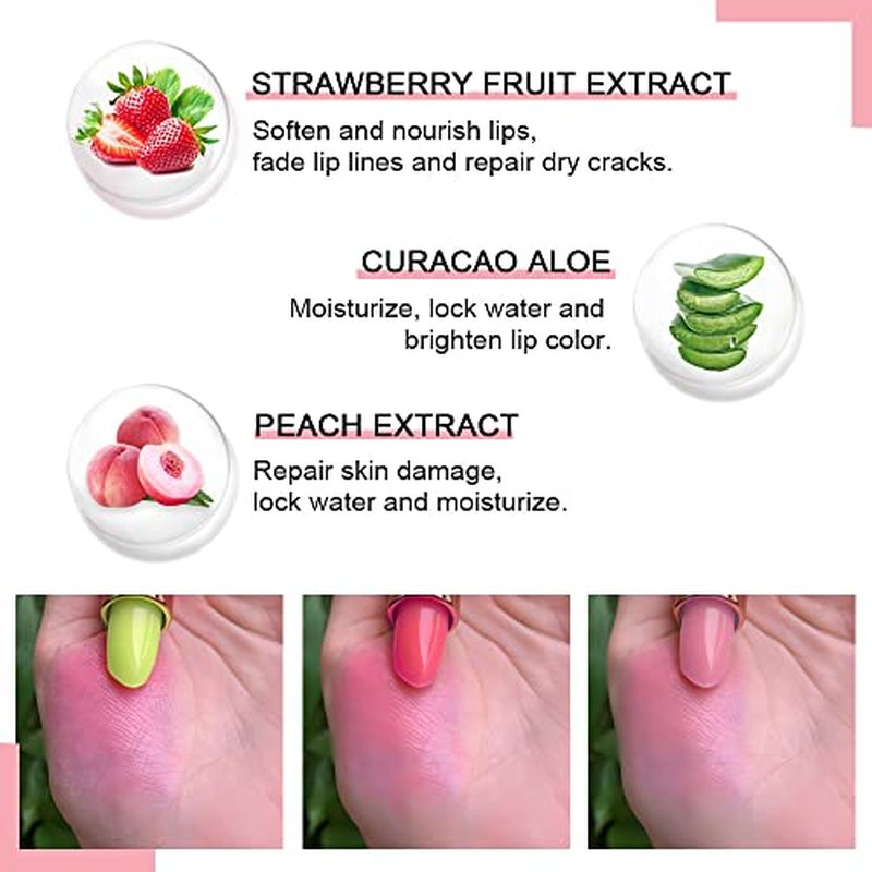 evpct 3Pcs Magic Color Changing Lipstick Long Lasting Waterproof 24 Hours Original for Women, Aloe Vera Strawberry Peach Pink PH Mood Permanent Color Changing Lipstick Lip Balm Gloss, labial magico