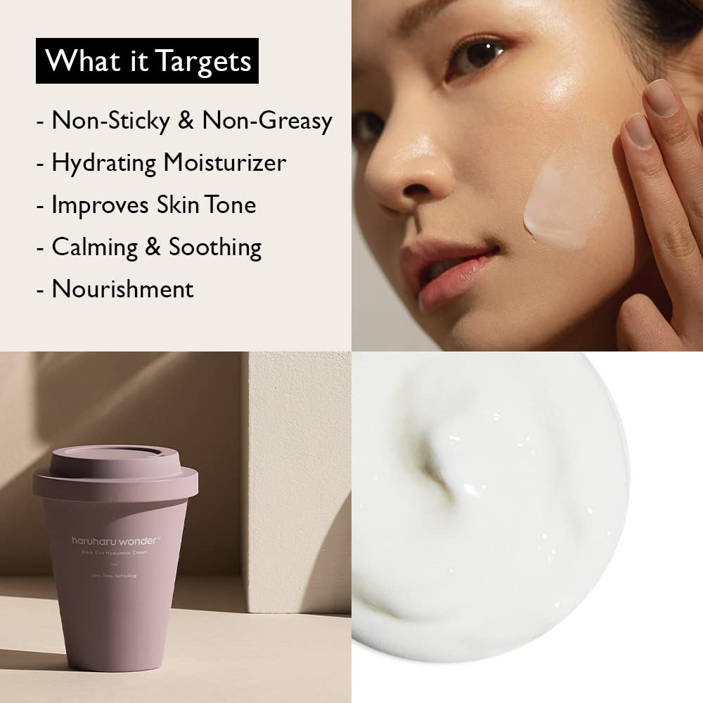 Haruharu Wonder Black Rice Hyaluronic Cream - Vegan Fermented Facial Moisturizer | 3.2 fl. oz / 90ml