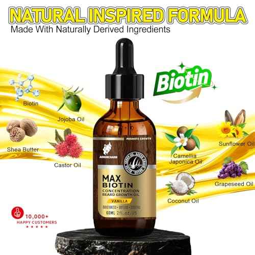 Biotin Beard Growth Oil for Men - Vitamin B5 & Castor Oil Formula, Promote Thicker Fuller Beard, Daily Care, Styling & Taming, Hydrating, Lightweight Non-Greasy, Vanilla 2oz Gift for Him