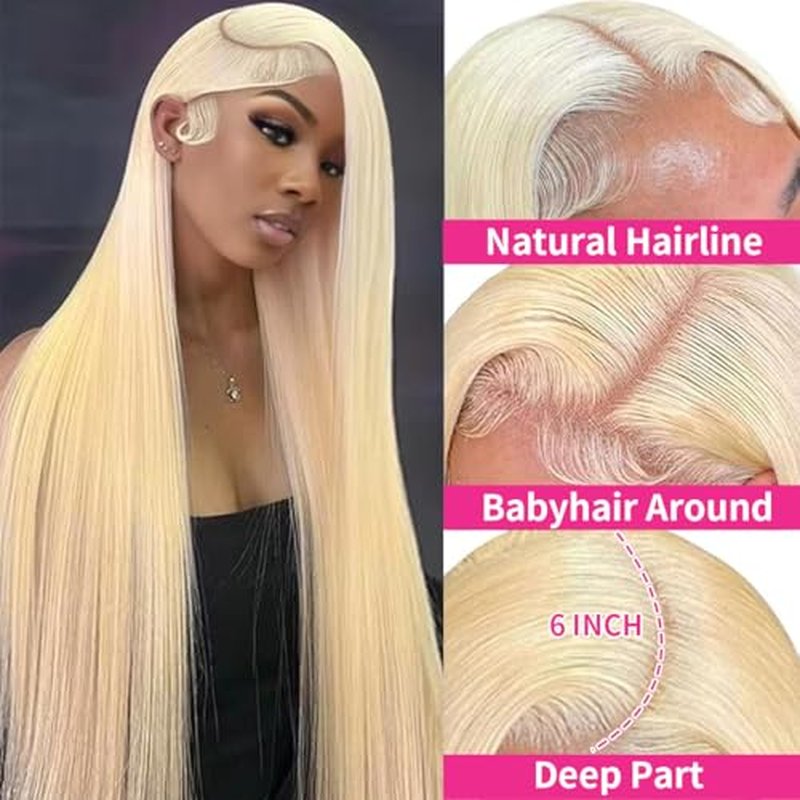 613 Lace Front Wig Human Hair 13x6 Blonde HD Lace Front Wigs Human Hair Pre Plucked 200% Density Straight HD Transparent Lace Frontal Glueless Wigs Human Hair Blonde Wig 20 Inch
