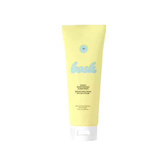 Bask Suncare SPF 30 Sheer Moisturizing Sunscreen Lotion - Broad Spectrum UVA/UVB Protection, Dermatologist Recommended, Hydrating, Lightweight & Fast Absorbing, No White Cast, Travel Size, 3.4 fl oz