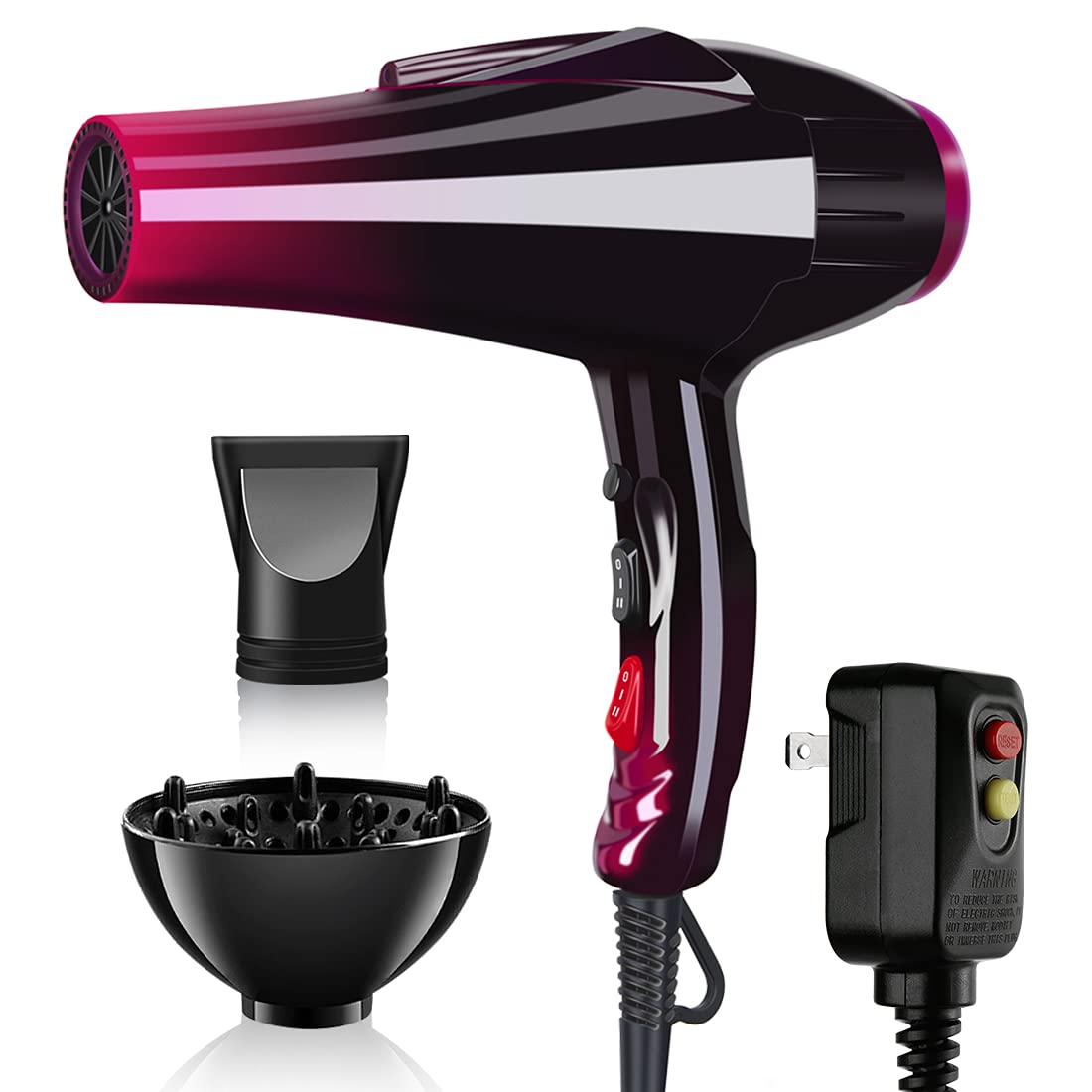 Professional Hair Dryer - 3500W Ionic Ceramic Blow Dryer | Quick Drying with Diffuser & Concentrator Attachments