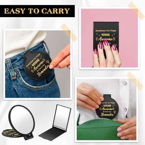 Geetery 48 Sets Inspirational Compact Mirror Bulk Round Makeup Glass Purse Pocket Mini Hand Folding Makeup Mirror with Gift Bags for Thanksgiving Christmas Women Coworker Friends