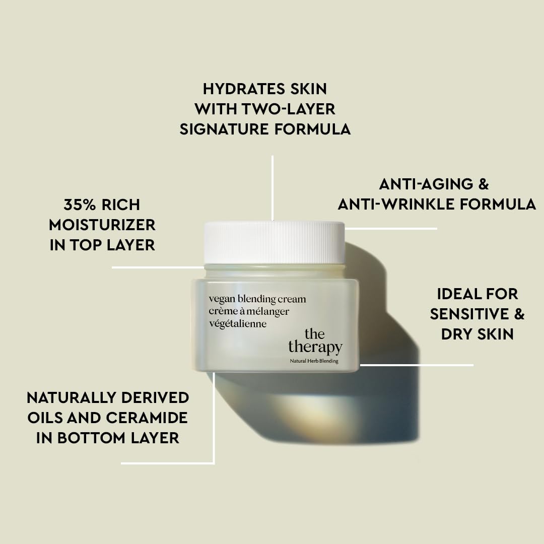 The Face Shop The Therapy Vegan Blending Cream Face Moisturizer - Soothing, Anti-Aging, Anti-Wrinkle, Firming Cream - Refillable - Face Cream Ideal for Sensitive & Dry Skin - Korean Skin Care