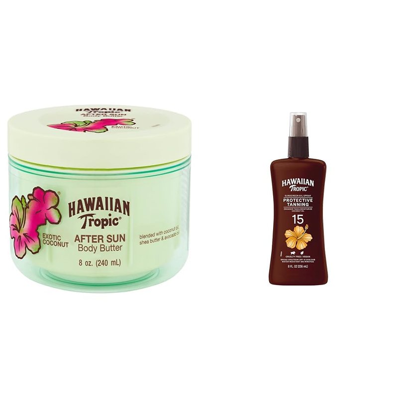 Hawaiian Tropic After Sun Body Butter & Tanning Oil Spray SPF 15 | Coconut Oil, 8oz