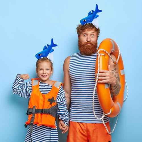 Beviliu Shark Headbands Blue, Animal Ears Shark Fin Headband for Adults Halloween Cosplay, Shark Fin Costume Hat Accessories for Shark Sea Ocean Party Birthday, 4 Pack