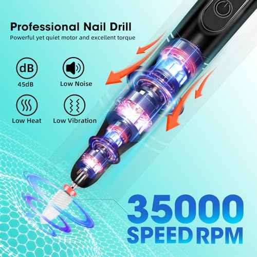 Nail Drill Cordless 35000RPM Rechargeable Professional Electric Nail Drill Kit Wireless Nail File Drill Acrylic Drill for Acrylic Gel Nails Manicure Pedicure Polishing Remover