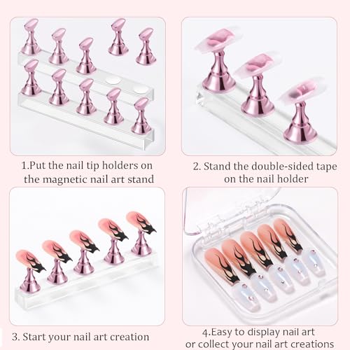 Etercycle Nail Stand Acrylic Nail Art Display Stand Practice Nail Holder for Painting Nails Magnetic Practice Stands with Double-sided Tape For DIY Salon Supplies (Pink)