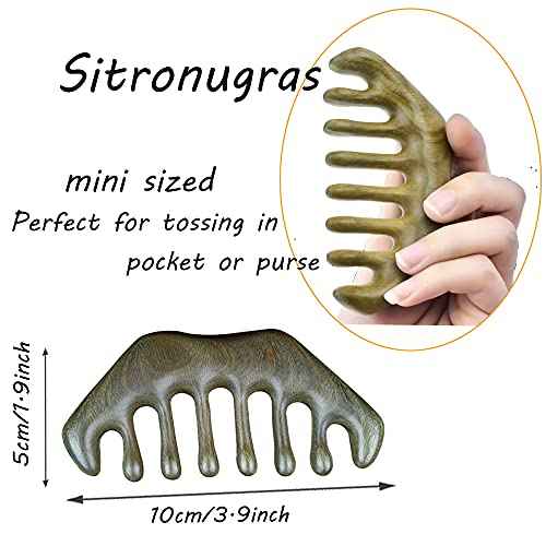 Natural Wood Wide Tooth Hair Comb Head Scalp Massage No Static Green Sandalwood Hair Pick Wooden Comb for Men and Women with free storage pouch