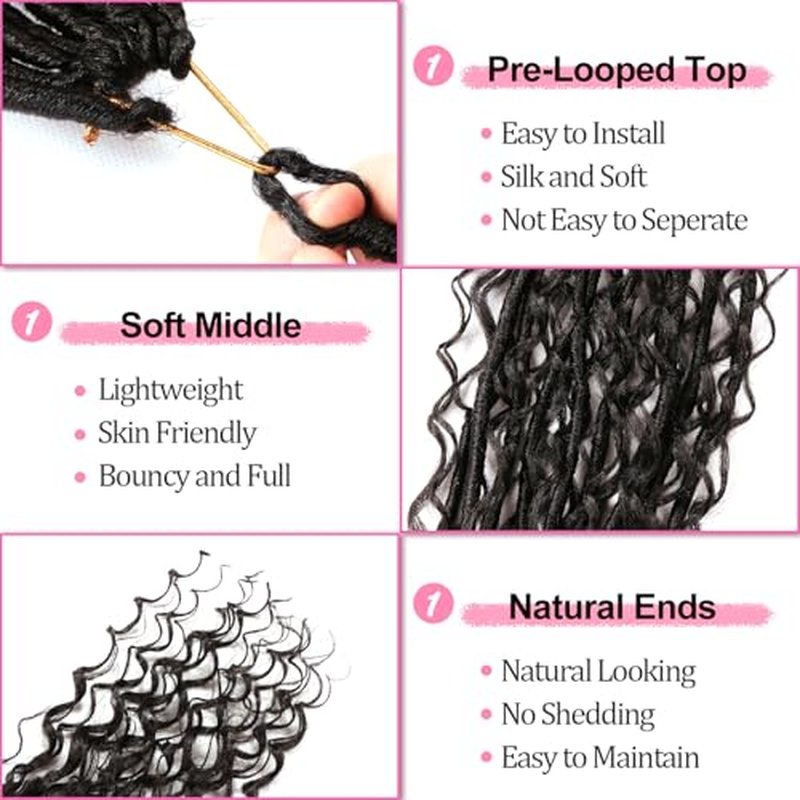 Soft Boho Locs Crochet Hair for Black Women-30 Inch 8 Packs Goddess Faux Locs Crochet Human Hair Feeling Pre Looped with Curly Ends(1B, 30 Inch(Pack of 8))
