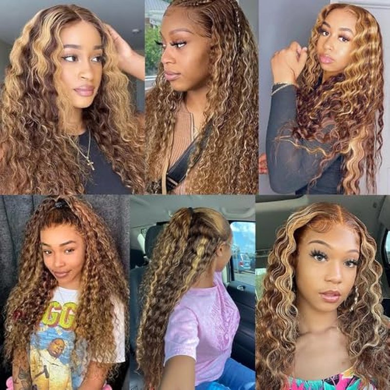 P427 Human Hair Highlight Deep Wave Bundles 26 28 30 inch Double Weft Brazilian Hair Extensions Ombre Two Tone Blonde Mixed With Brown Deep Curly Wet and Waye Bundles for Women