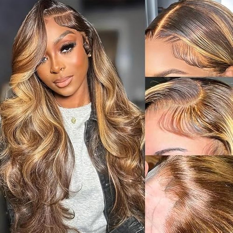 Ombre Highlight Lace Front Wigs Human Hair Body Wave 26 Inch 13x4 HD Transparent Ombre Lace Front Wig Human Hair Wear and Go Glueless Wig Colored 4/27 Highlight HD Lace Frontal Wigs for Black Women