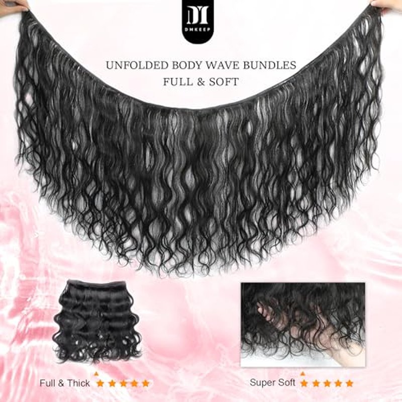 DMKEEP 12A Human Hair Bundles 16 18 20 22 Inch Body Wave Bundles Human Hair 100% Unprocessed Brazilian Raw Virgin Hair 4 Pcs Quick Weave Human Hair Extensions Natural Color