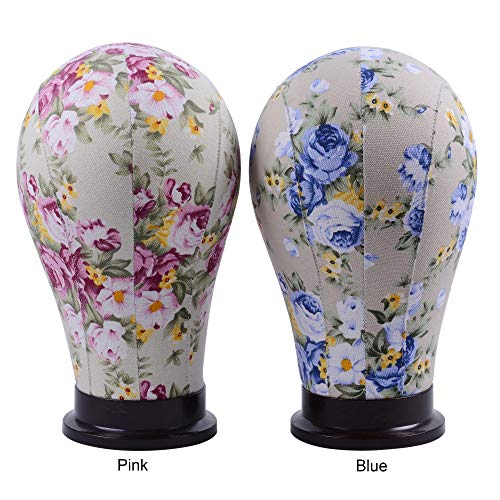 1 Piece Canvas Block Head Mannequin Head for Hair Extension Lace Wigs Making and Display Styling (Blue 22")